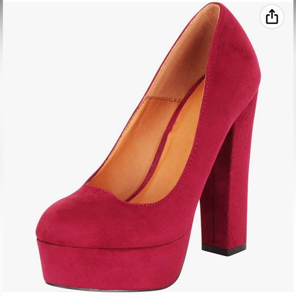 70s platform red suede high heels
